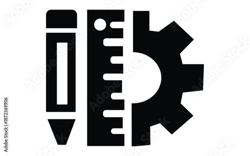 Creative design tools icon with pencil ruler and gear engineering concept