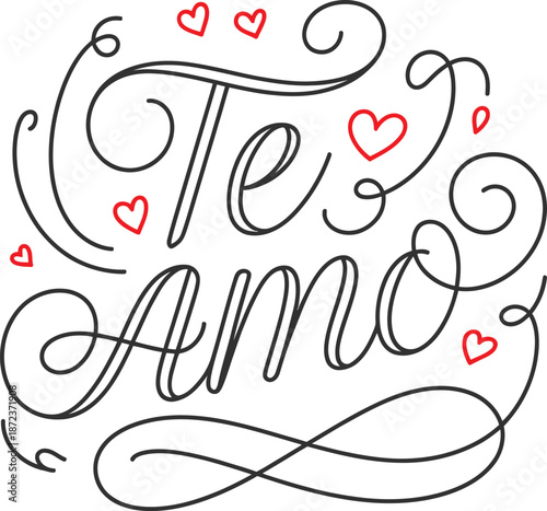 Te amo Feliz dia de San Valentin typography lettering vector design. romantico Te amo calligraphy con corazones para diseno de amor romance arte. Happy valentine’s day love illustration for tshirt tee