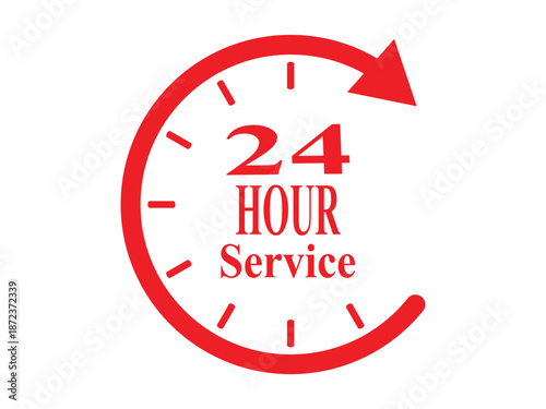 Red clock displaying twenty four hours with text a striking silhouette