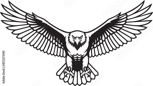 Black and White Eagle Line Art Vector Illustration