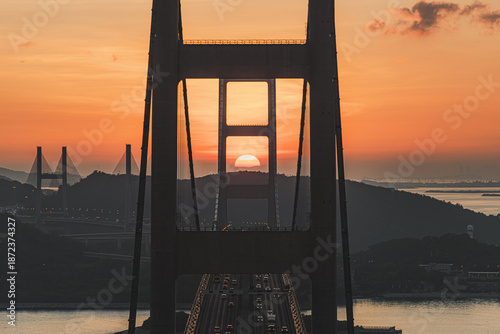 Photography Bridge silhouette against sunset sky.