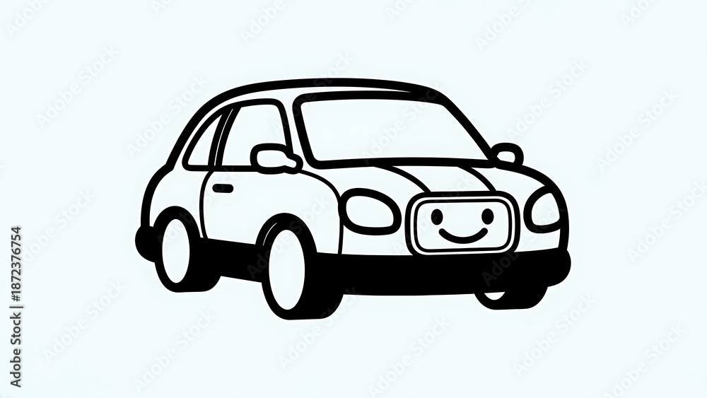 Fototapeta premium Simple black and white car illustration.