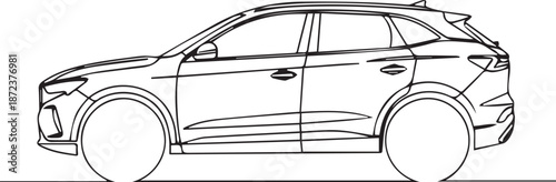 Modern SUV car in sleek black line art design
