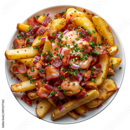 Loaded Potato Wedges with Melted Cheese and Green Onions Isolated on Transparent or White Background