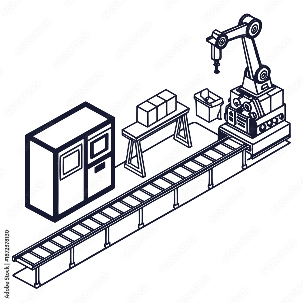 Naklejka premium Automated assembly line with robot