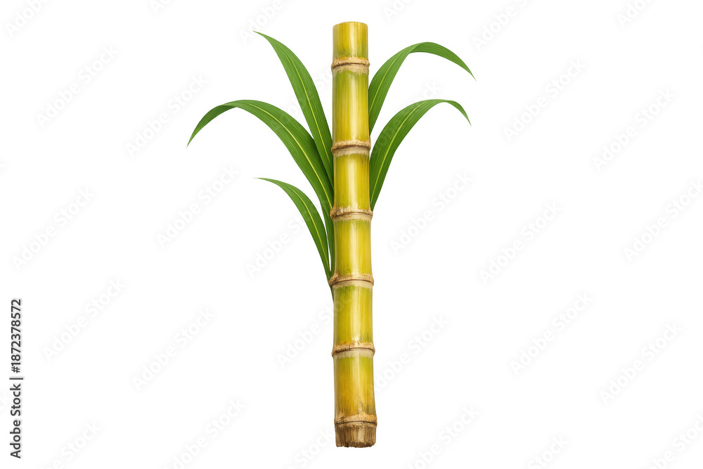 Obraz premium Sugarcane stalk with green leaves creating sugar products and biofuel production on transparent background