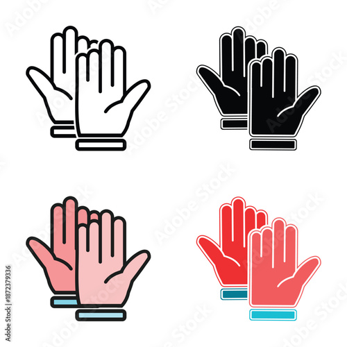 Vector illustration set of protective hand or glove icons. Hand hygiene, safety protection, medical and health care concept in outline and flat style, isolated on white background.