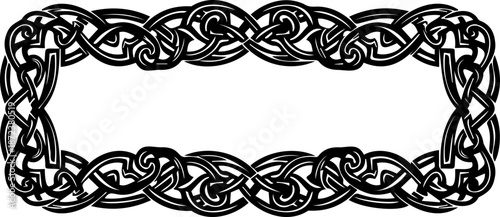 A Celtic knot border design with intricate braids and swirling patterns silhouette