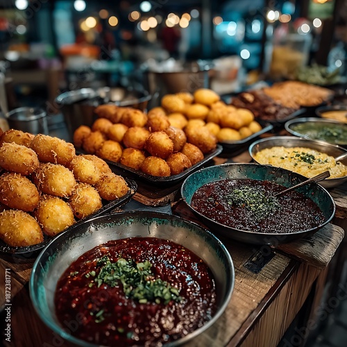 Delicious fried items from a market high resolution picture