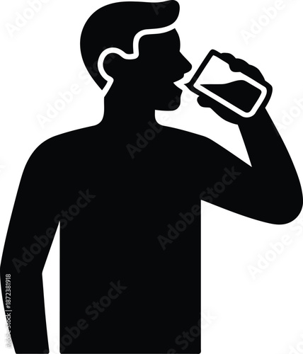 Silhouette of Man Drinking Water Healthy Lifestyle Hydration Icon Vector