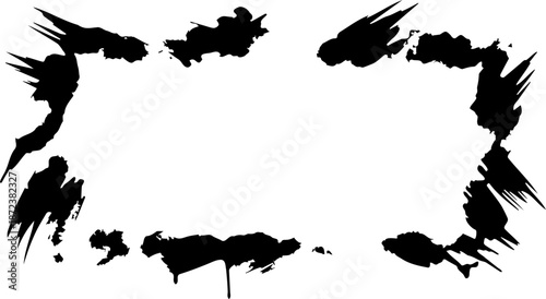 A black ink splash border silhouette on a white background for design and decoration purposes
