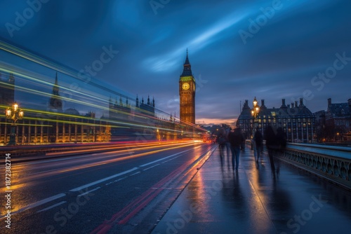 London cityscape at twilight with blurred motion