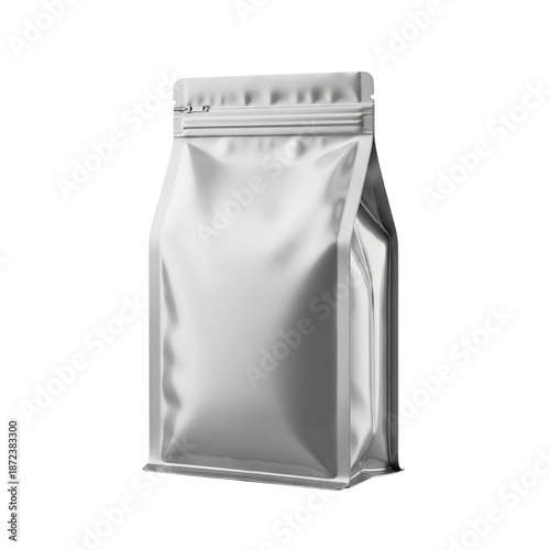 Silver stand-up pouch package isolated on transparent background