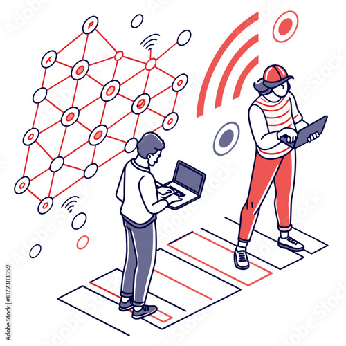 Two individuals engaged in advanced technology