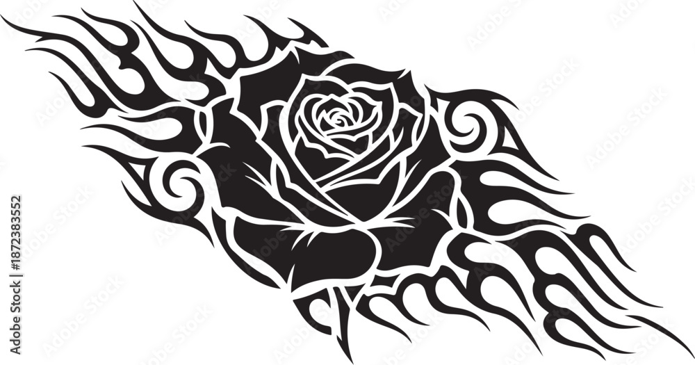 Obraz premium Tribal Flame Rose Tattoo Design Set