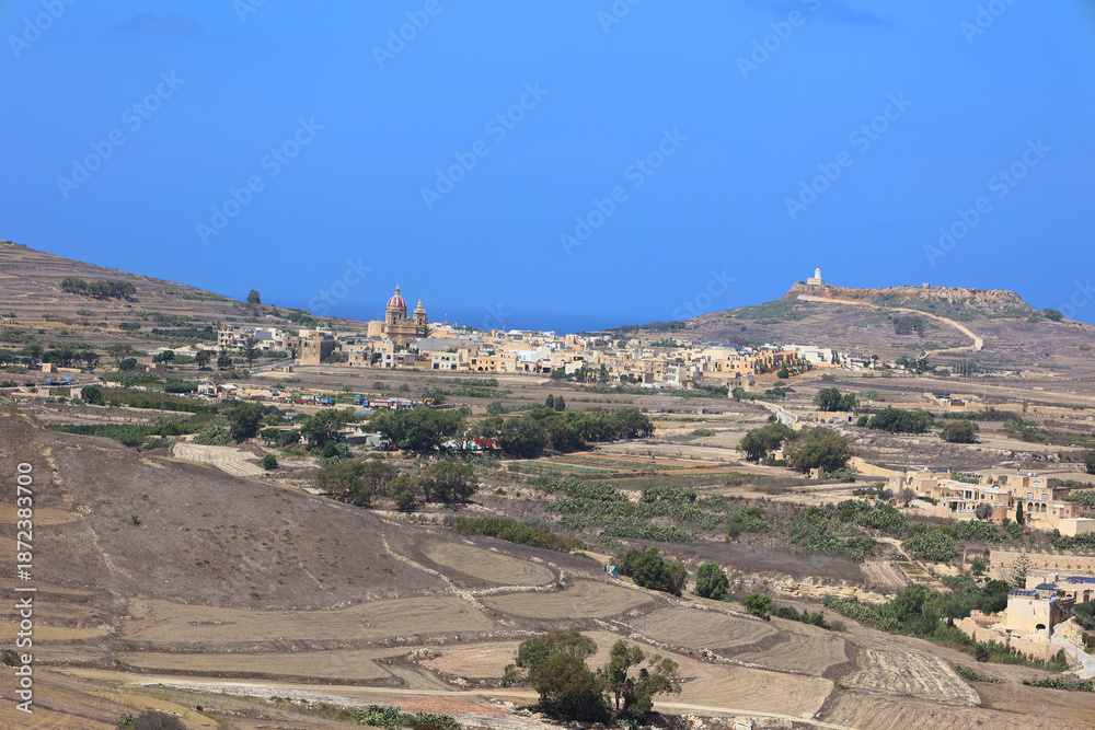 Obraz premium Surrounding countryside seen from the citadel Victoria (Rabat) Gozo Malta Europe.