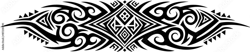 Fototapeta premium A traditional Maori tribal design vector graphic with intricate patterns and swirls silhouette