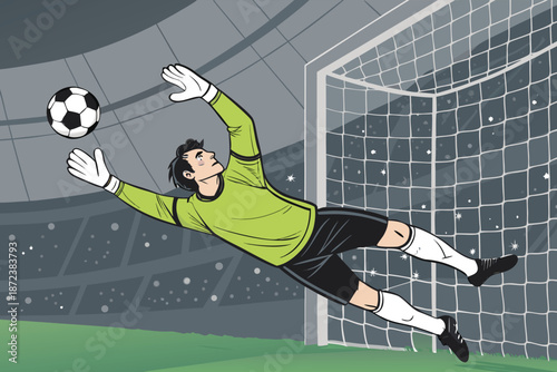 Football Goalkeeper Diving Save Moment