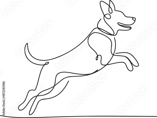 Minimalist Continuous Line Art Leaping Dog Illustration