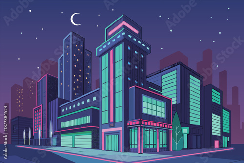Futuristic Neon Arcade City Block