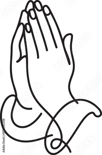Minimalist Continuous Line Art Hands Pressed Together in Prayer