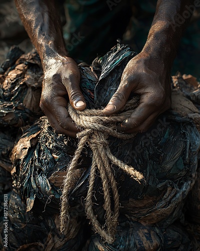 Detailed Shot of Hands on Coarse Rope high resolution picture