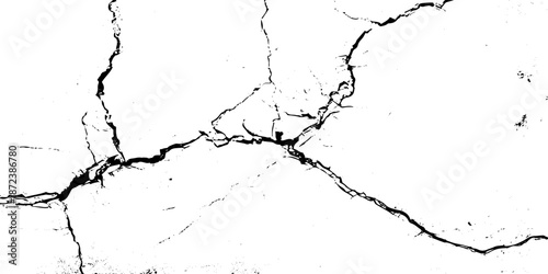 White and black rough, scratch, splatter grunge pattern design brush strokes. ground cracks, breaks on land surface from earthquake. white plaster cracked old wall vintage design.