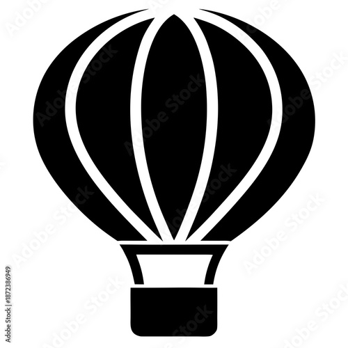 Title: A black and white of a hot air balloon with a basket at the bottom
