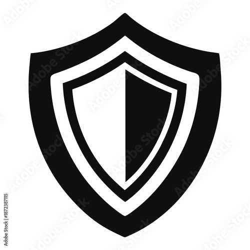 Title: A black and white of a shield with three concentric layers and a pointed