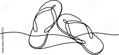 Minimalist Continuous Line Art Pair of Flip-Flops Partially Buried in Sand