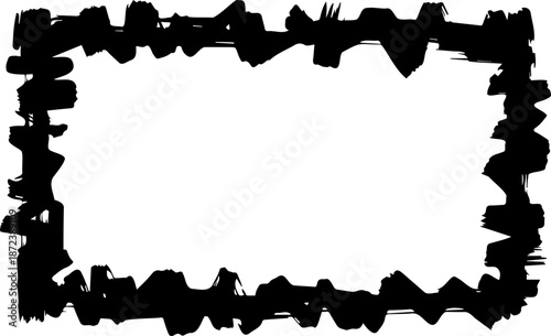 A black silhouette frame with a rough, brush-stroke design on a white background silhouette
