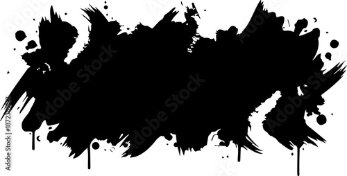 A black paint splatter design on a white background in silhouette mode