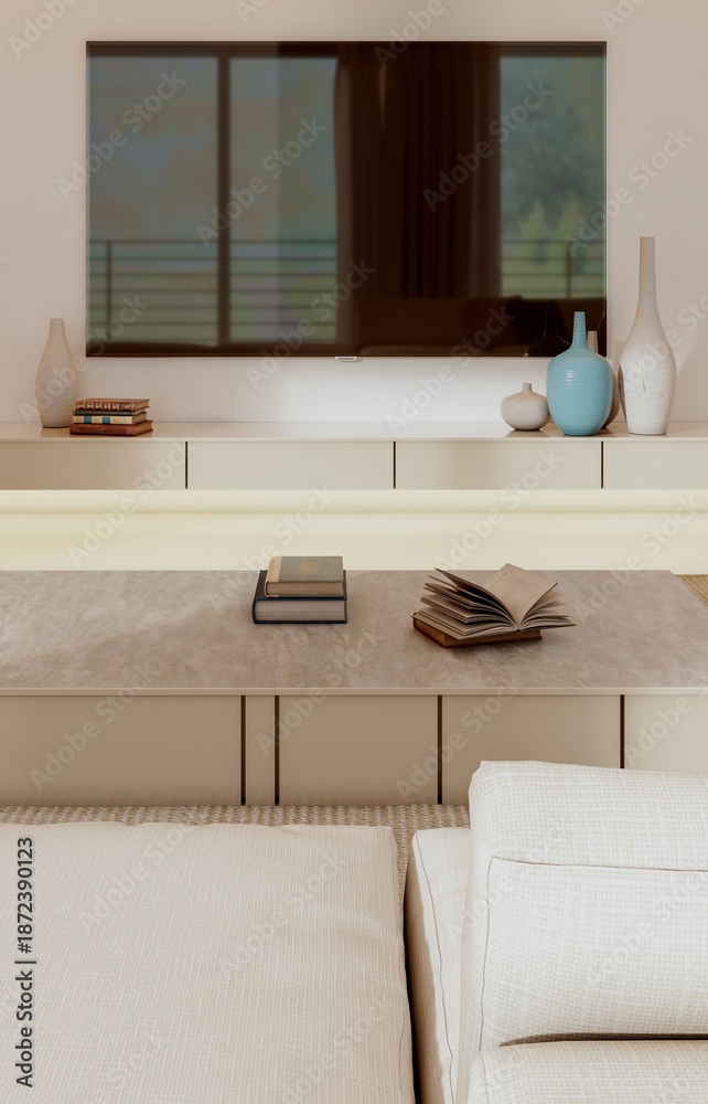 Naklejka premium Large luxury modern bright interiors Living room mockup illustration 3D rendering image