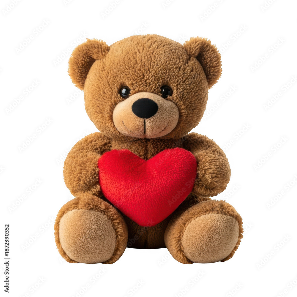 Fototapeta premium Teddy bear holding heart, isolated on transparent background isolated on transparent background