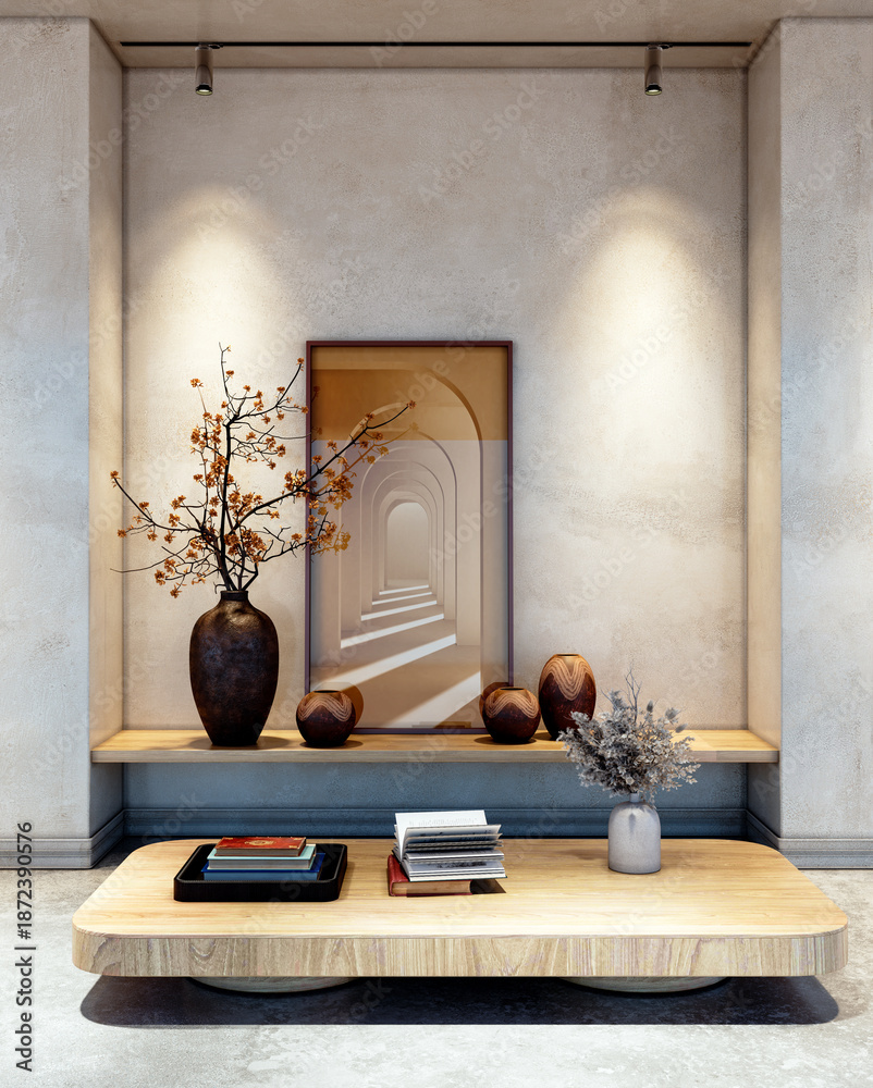 Naklejka premium Large luxury modern bright interiors Living room mockup illustration 3D rendering image