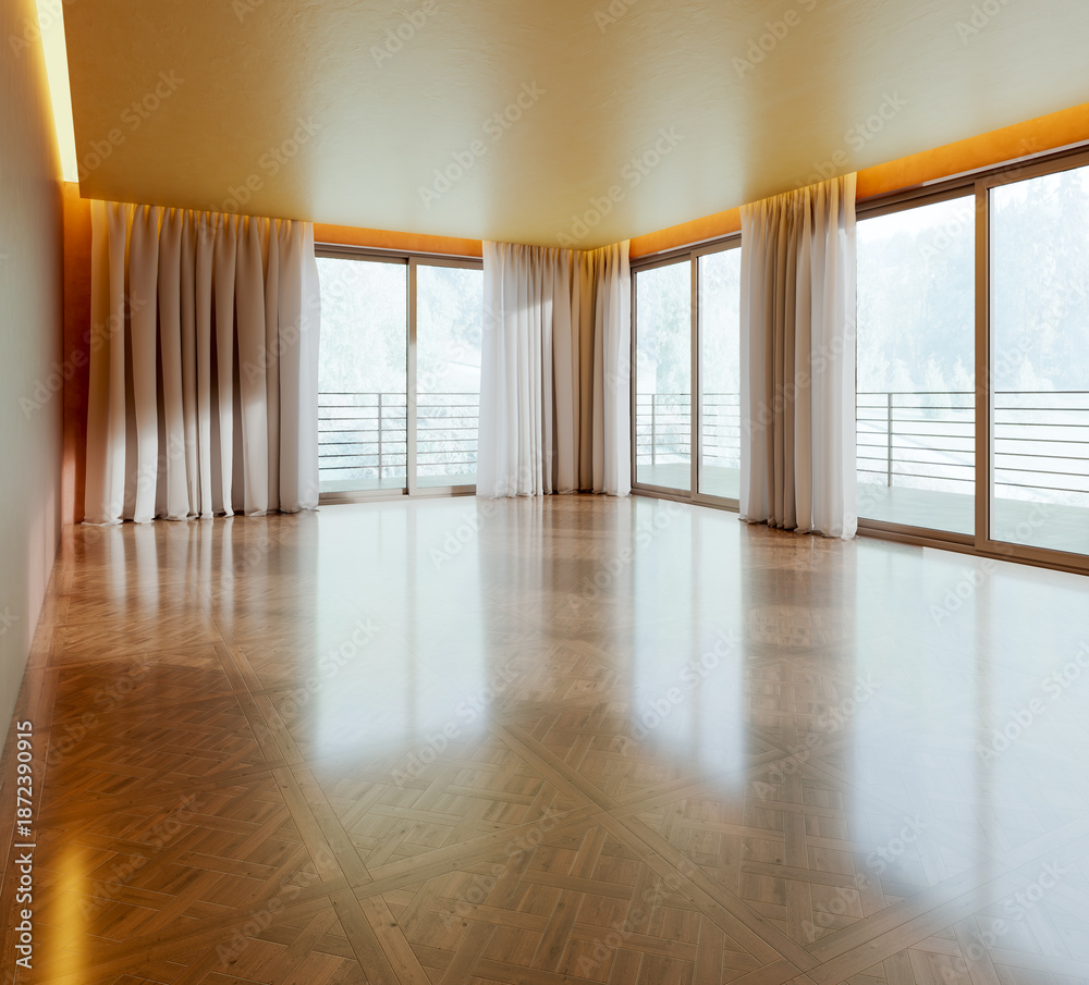 Fototapeta premium Large luxury modern bright interiors Living room mockup illustration 3D rendering image