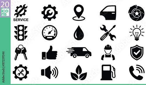 Automotive repair icons, vehicle maintenance symbols, car service equipment, professional garage tools, transportation hardware, mechanical engineering elements, industrial workshop graphics, 