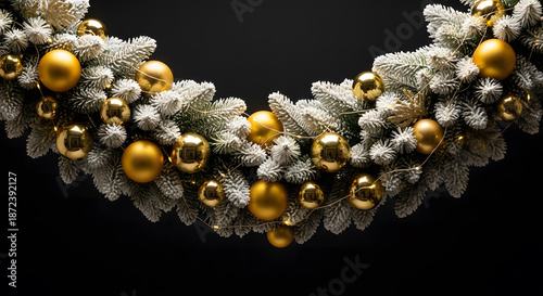 Wallpaper Mural Flocked Christmas garland decorated with golden ornaments and st Torontodigital.ca