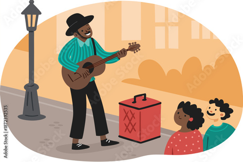 Street Music Corner Joyful Crowd Ill