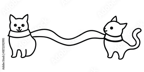 simple line art cats connected with string minimalist illustration
