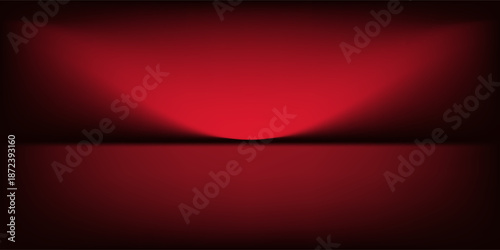 Red studio background. Abstract limbo podium studio room. Dark red gradient wall floor and spotlight scene. Showcase, promotion display. Vector stage mockup illustration