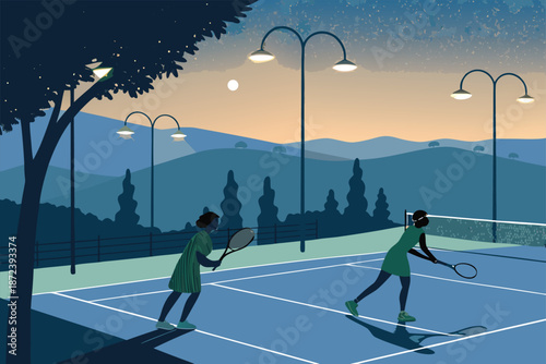 Tennis Evening Lights Court Session