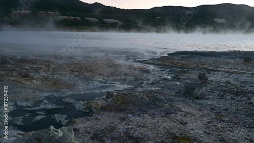 Experience the mesmerizing geysers of Sulfatnoe Field on Kunashir Island. Watch steam rise from the volcanic landscape as nature s power reveals its beauty in this unique region.