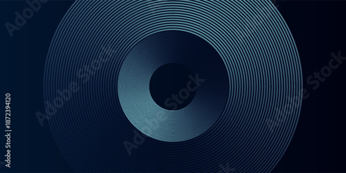 Blue abstract background with glowing circles. Swirl circular lines pattern. Geometric spiral. Twirl element. Modern graphic design. Futuristic technology concept.