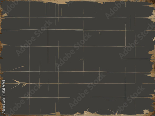 Weathered dark grey metal surface with rusted edges and thin intersecting tan scratch lines