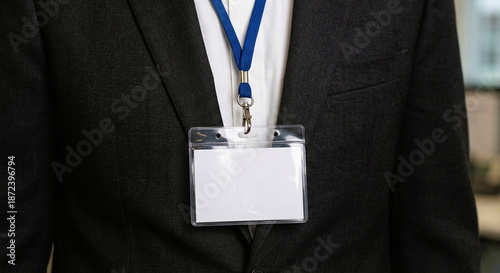 Valokuva Businessman Wearing Blank Plastic Id Card Badge Holder
