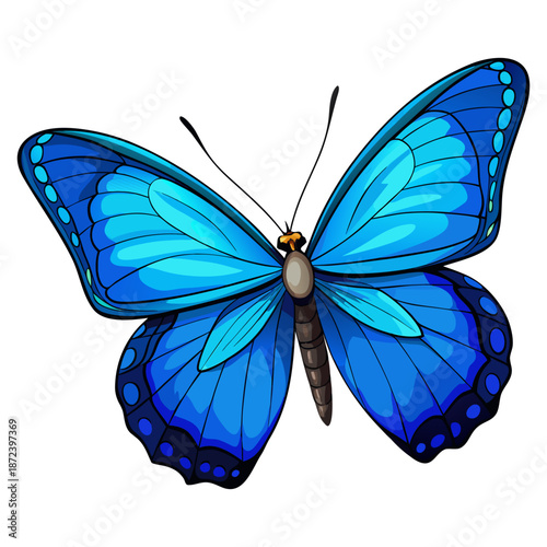 A vibrant monarch or blue morpho butterfly with delicate wings is a beautiful flying insect isolated on a white background, captured in a macro illustration of summer nature