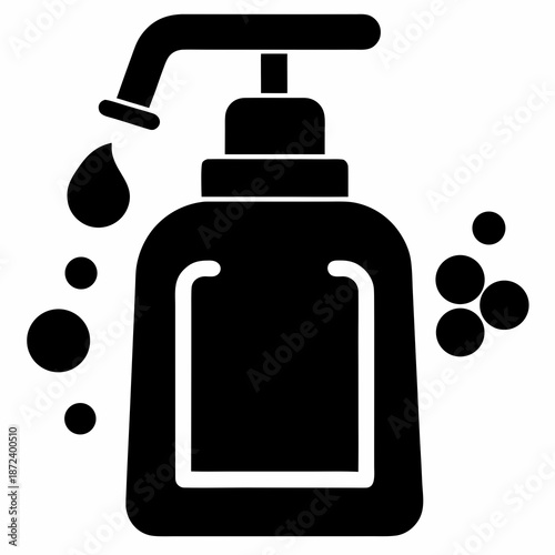 Title: A spray bottle with liquid droplets being dispensed from the nozzle in a black and white