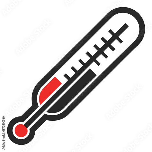 Title: Black and white medical thermometer with red liquid and temperature markings