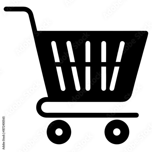 Title: Black and white shopping cart with white interior and wheels isolated on white background